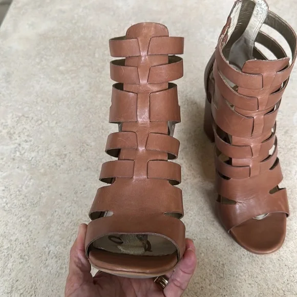 Sam Edelman strappy chestnut leather gladiator heeled sandal 9 1/2 Yazmine - Picture 5 of 8